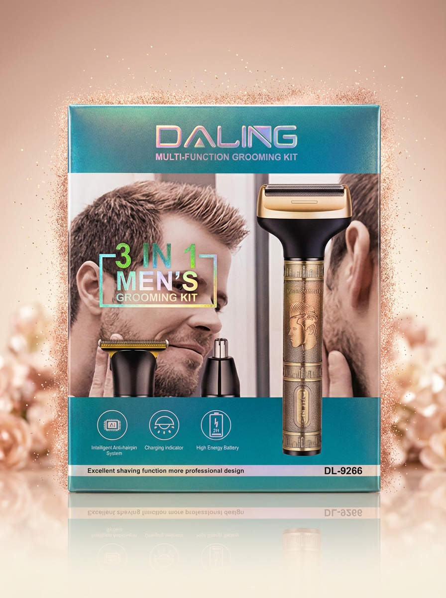 Электробритва-триммер для мужчин DALING DL-9266, 3 в 1, многофункциональный набор для ухода, для стрижки волос, бороды и носа, бронзовый с черным