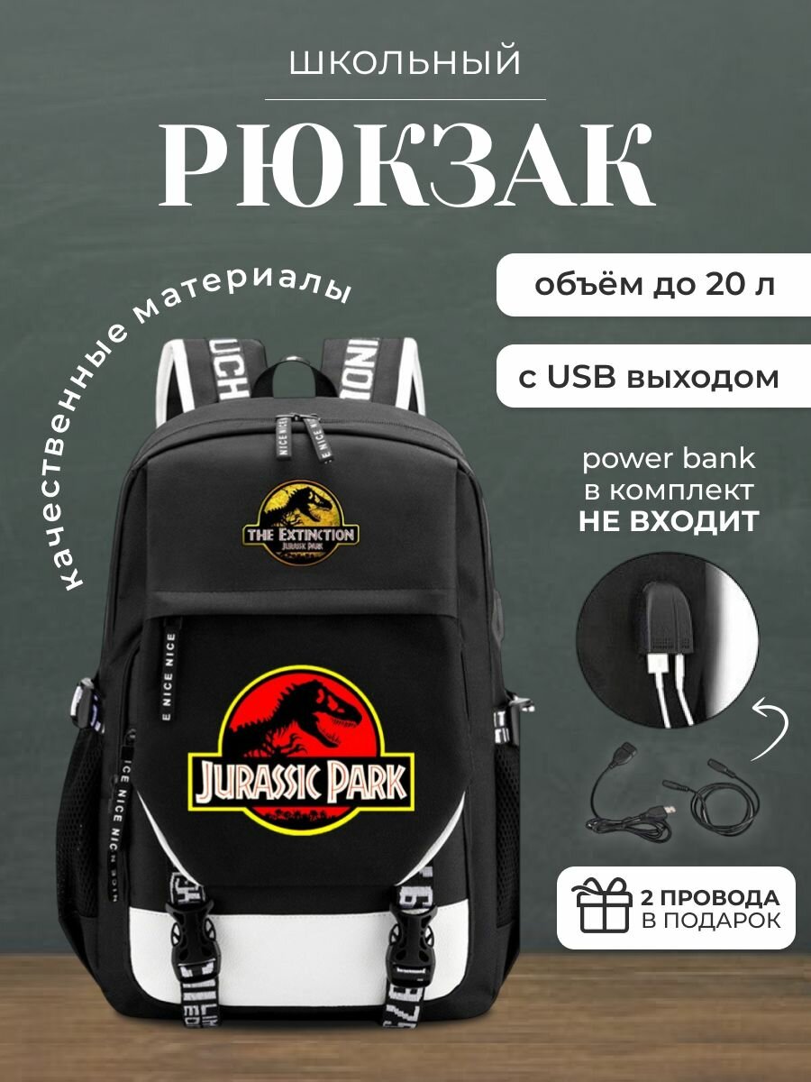 Школьный рюкзак "Мир юрского периода", USB-выход, 40x30x20 см