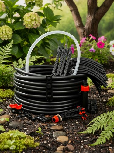 Изображение товара Набор для капельного полива Жук 8029-00 от емкости на 90 растений, 30 м. Идеально для теплицы, грядок, дачи и сада