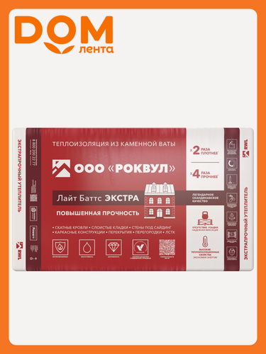 Изображение товара Утеплитель Rockwool Лайт Баттс Экстра, 100мм, 2,4м2, звукоизоляция, НГ