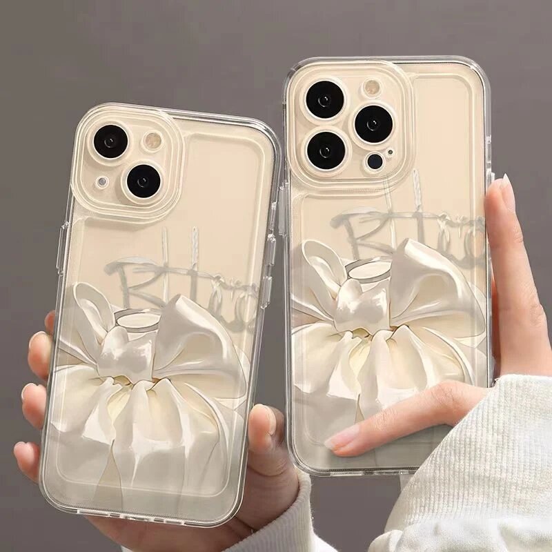 Прозрачный чехол-накладка Spraying For Apple iPhone 17 Pro Max с бантом, чехол для iPhone 17e, 16, 15, 14, задняя крышка-футляр