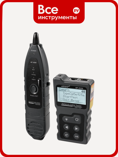 Изображение товара PoE‑тестер Noyafa сетевой кабельный NF-8209, белый, с режимом прозвонки, с подсветкой дисплея, для тестирования витой