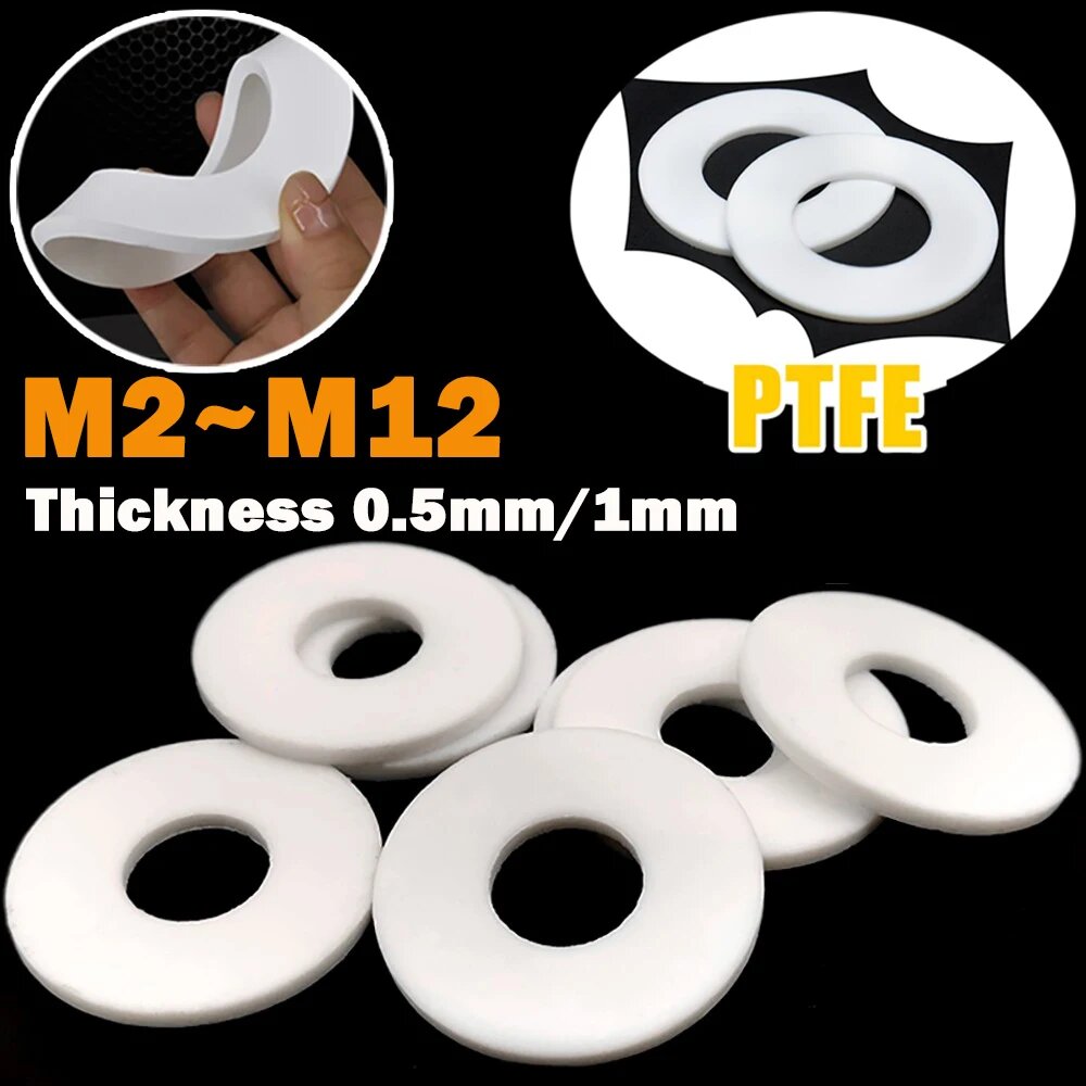 Прокладки из птфэ M2-M12 белые 0,2/0,5/1 мм 2.5x5x0.5mm-200Pcs