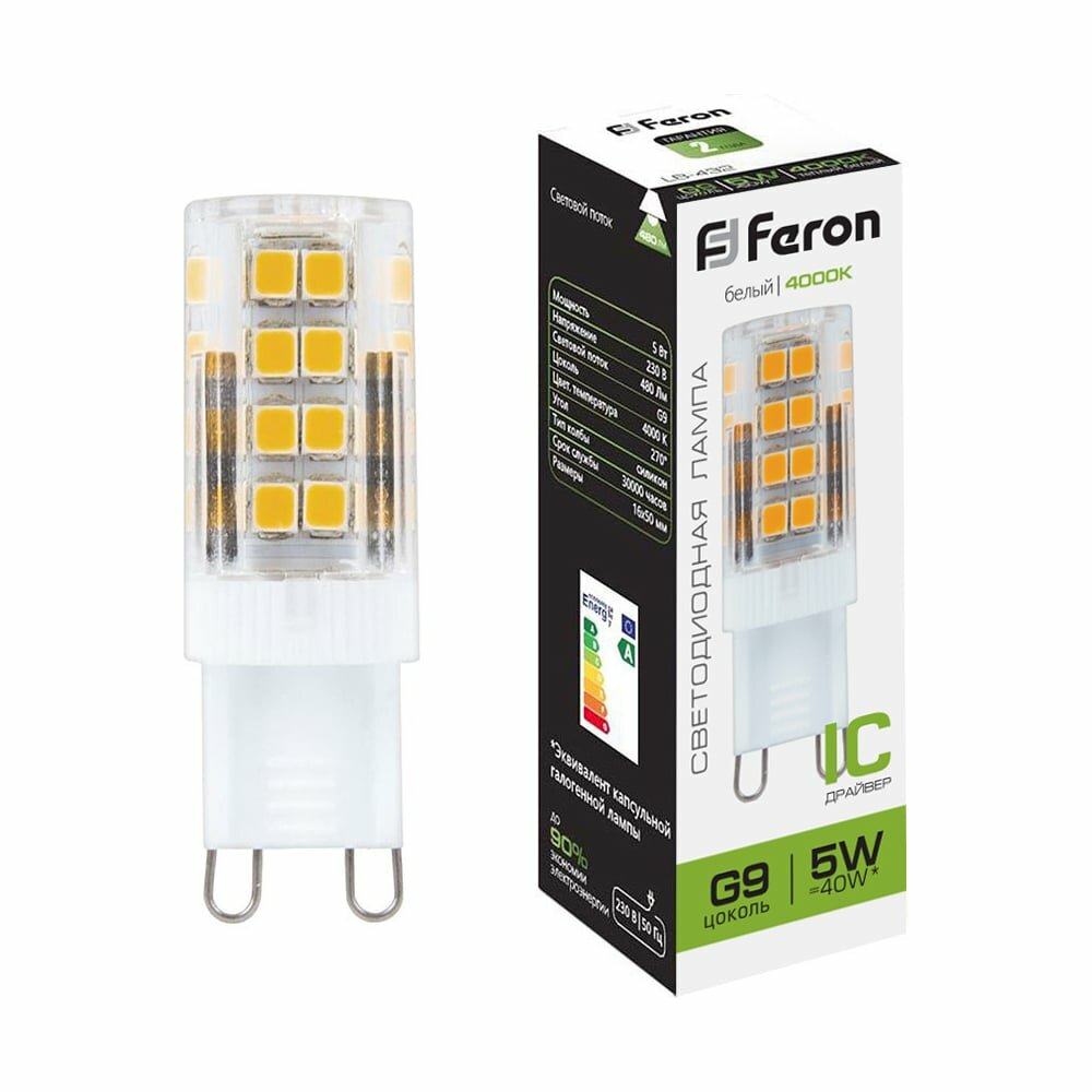 Светодиодная лампа FERON G9 5W 4000K LB-432 25770