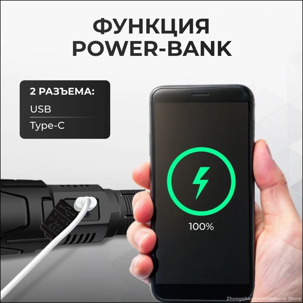 Ручной фонарь PM30-TG: 14000 лм, 120 Вт, дальность 3500 м, IP65, 26650 — фото 1