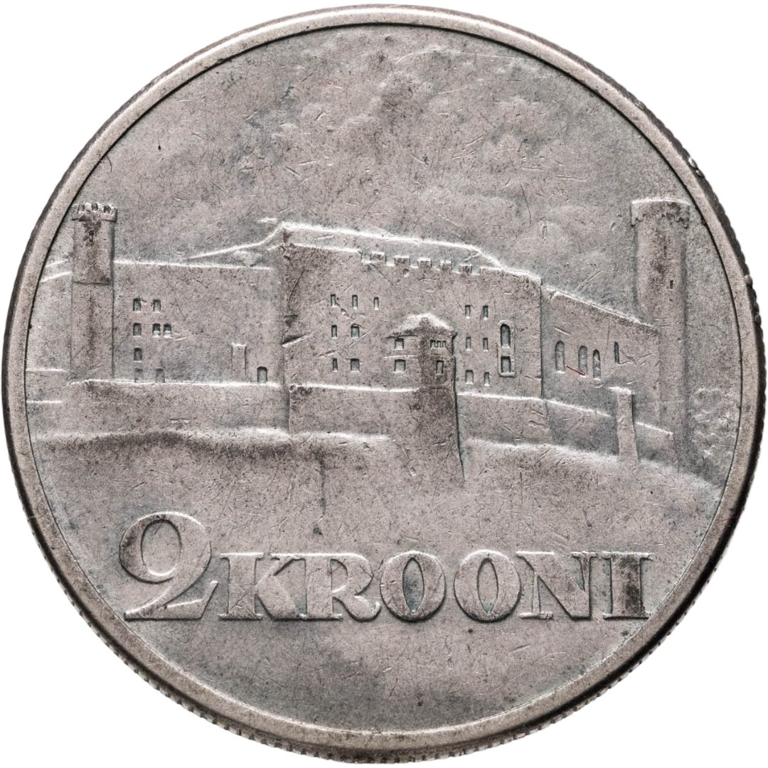 Эстония 2 кроны krooni 1930 Замок Тоомпеа в Таллине, Серебро 500, в сохранности XF-AU