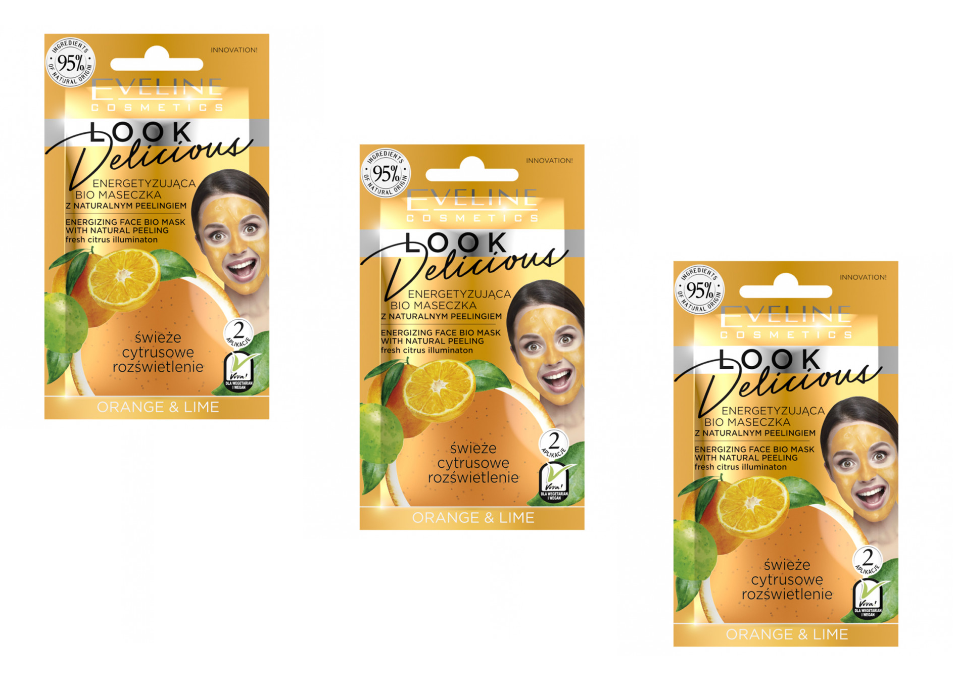 Энергизирующая bio маска Eveline для лица с натуральным скрабом orange & lime серии look delicious, 10мл 3шт