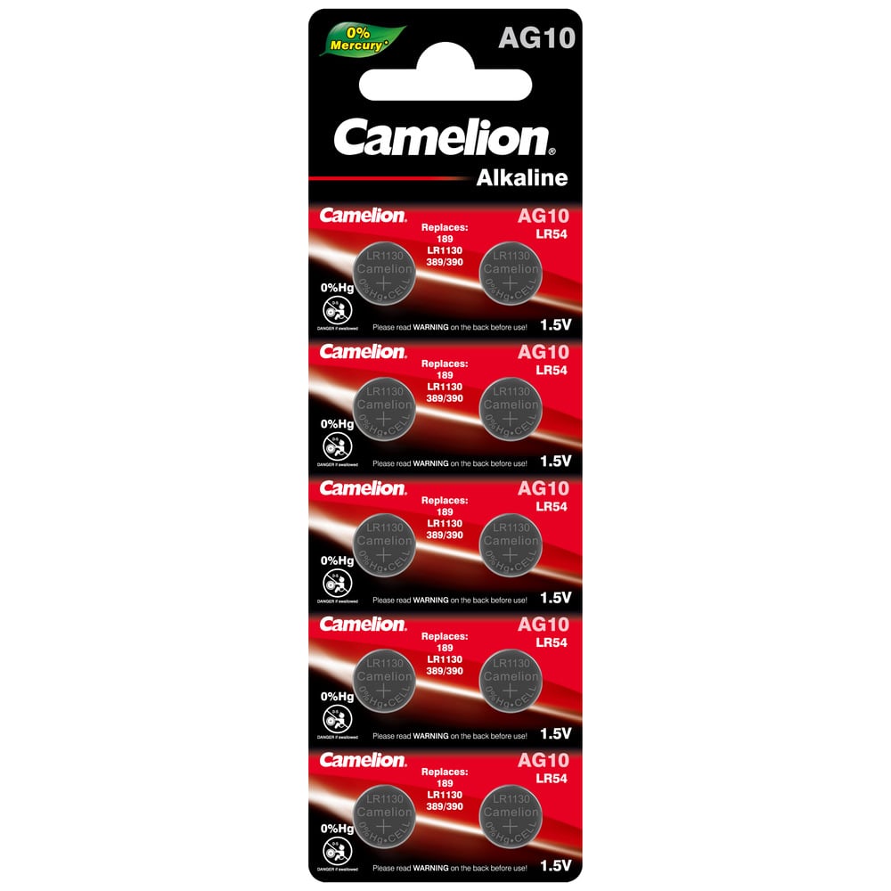 Батарейка для часов Camelion G10 BL-10 Mercury Free AG10-BP10 0%Hg 389A/LR1130/189 12818