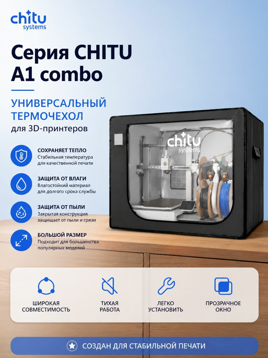 Кожух Chitu3D для Bambu Lab A1, шумо- и пылезащита, теплоизоляция, подходит для Bambu Mini