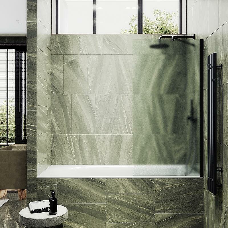 Шторка на ванну Maybah Glass MGV-90-6ш 400x1400 в широком профиле Черный стекло сатиновое