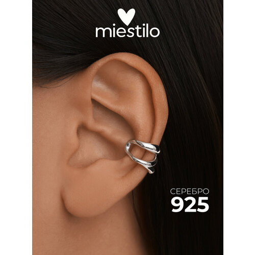 фото Кафф miestilo, серебро, 925 проба, родирование, размер 14 мм, длина 1.4 см, , серебристый