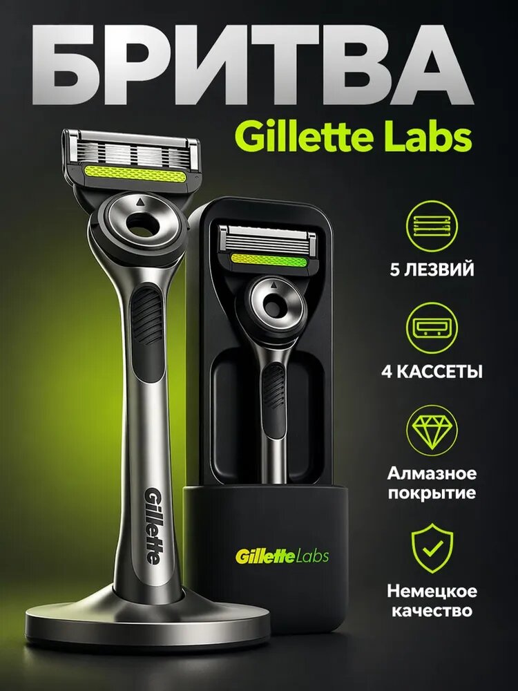 Бритва Gillette Labs серии Aurora для мужчин, 1 ручка, 4 сменных кассет
