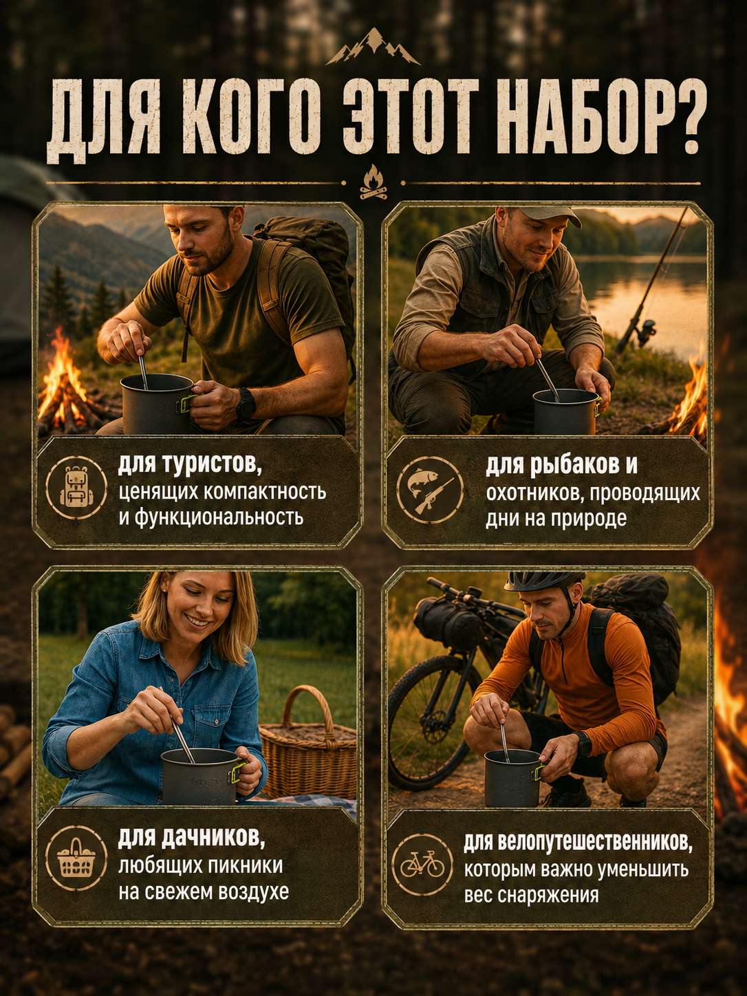Котелок походный туристический набор посуды с приборами + подарок одеяло спасательное — фото 1