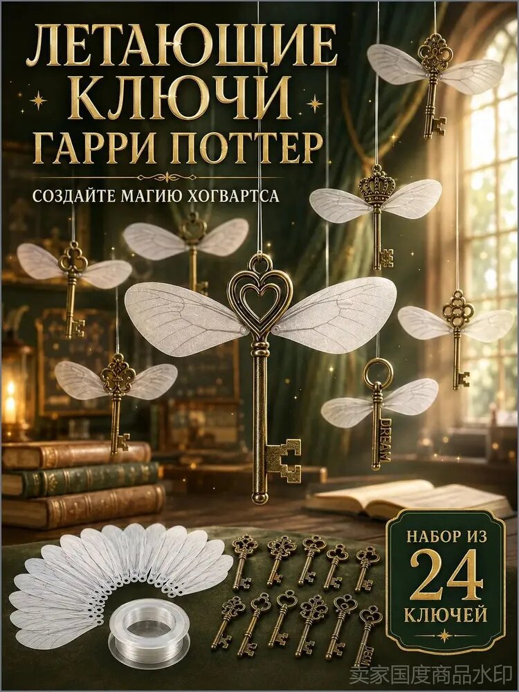 Эксклюзивный набор из 24 ключей с крыльями Гарри Поттер, декор Хогвартс для праздника и комнаты