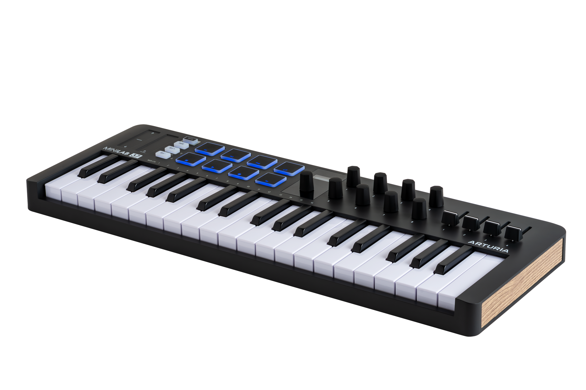 MIDI клавиатура Arturia [MiniLAB 3 37 Black] 37 клавиш, 8 энкодеров, 8 RGB пэдов, 8 фейдеров, дисплей, сенсорные регуляторы Pitch/Modulation, MIDI-выход, 1/4" Jack вход педали, режим Chord, арпеджиатор, USB-C