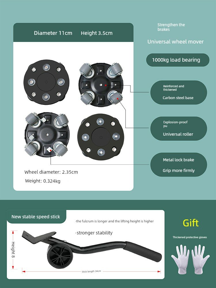 Набор из 5 колесных роликов с двойным тормозом и тихой работой, усиленный стальной лист для тяжелых мебельных