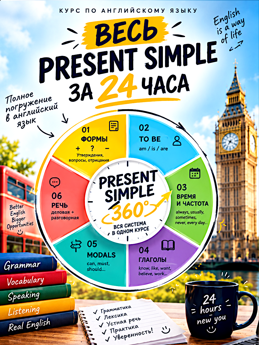 Весь PRESENT SIMPLE за 24 часа. Не трать год - трать 24 часа! Самоучитель английского: HitechRoyal 8d