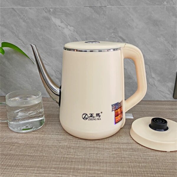 Чайник электрический Zhengma 0.8L, нерж. сталь 304, двойной слой, защита от ожогов, длинный носик, автоотключение, для