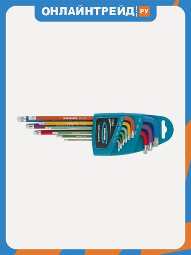 Изображение товара Набор ключей TORX Gross 16402, 9 шт: T10-T50, магнит, S2, экстра-длинные, хром/краска