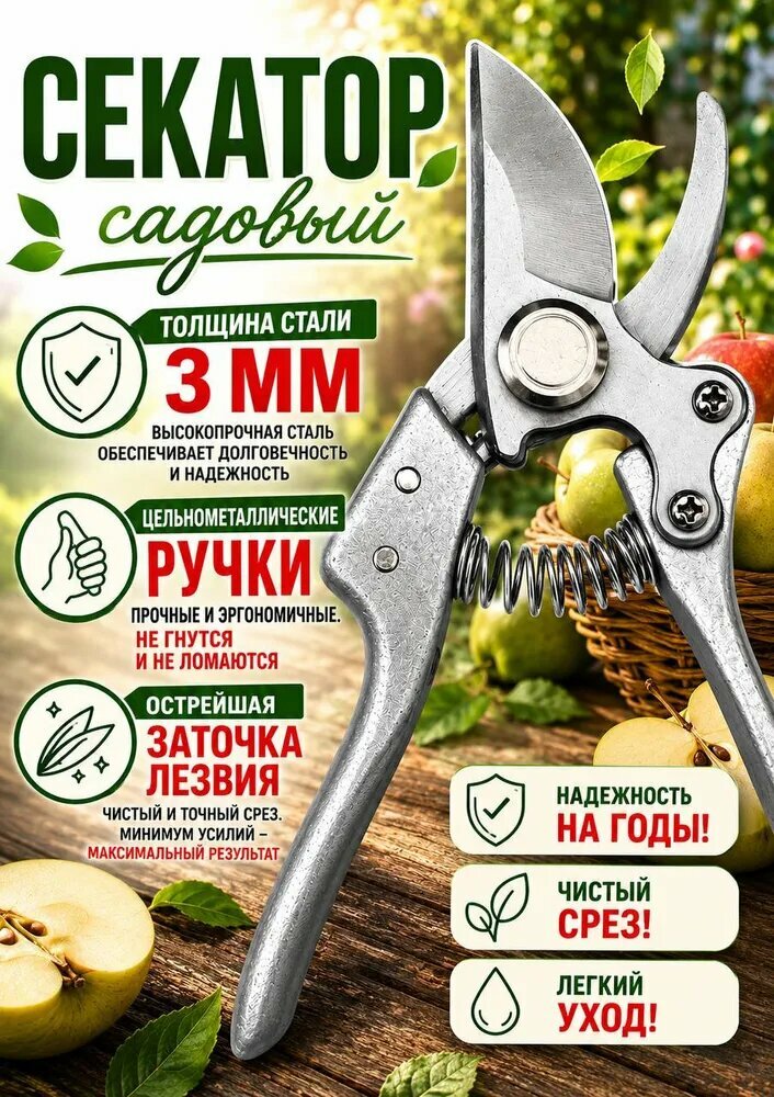Секатор садовый профессиональный серебристый