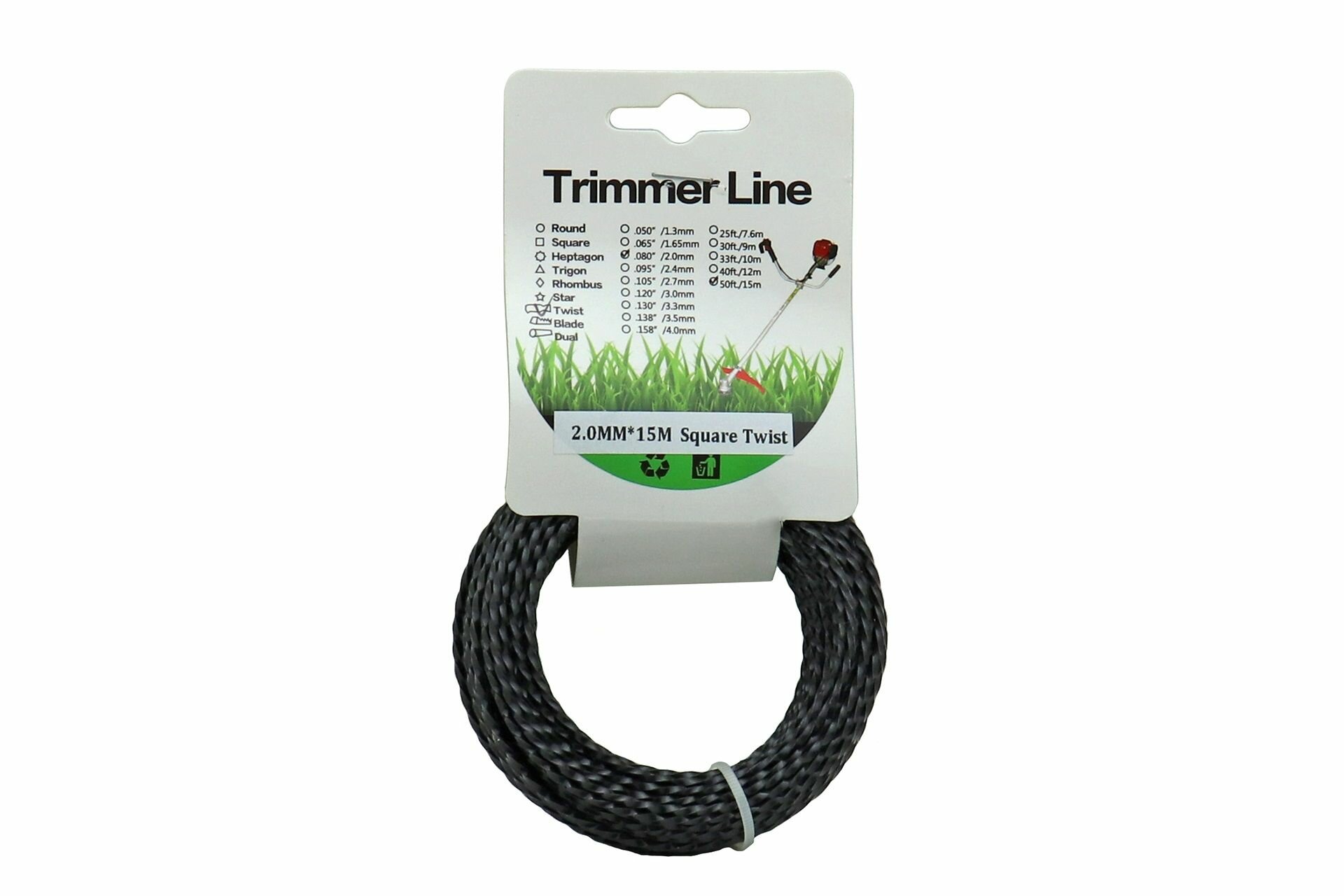Леска триммерная (2,0*15м) TRIMMER LINE с картонной этикеткой (квадрат витой)