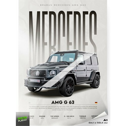 Постер на стену с машинами, Mercedes AMG G 63, авто Мерседес АМГ, для интерьера, А1 (85 х 60 см), Постер Плакат