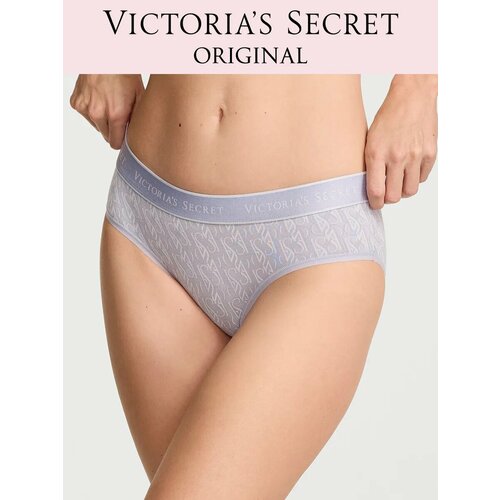 фото Трусы victoria's secret logo cotton hiphugger panty, размер m, серо-голубой