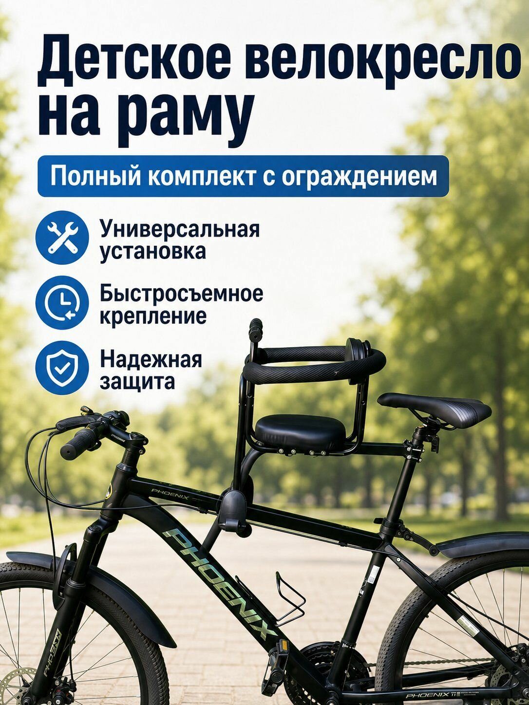 Детское кресло на велосипед/Переднее детское велосипедное сиденье с подлокотниками и педалями