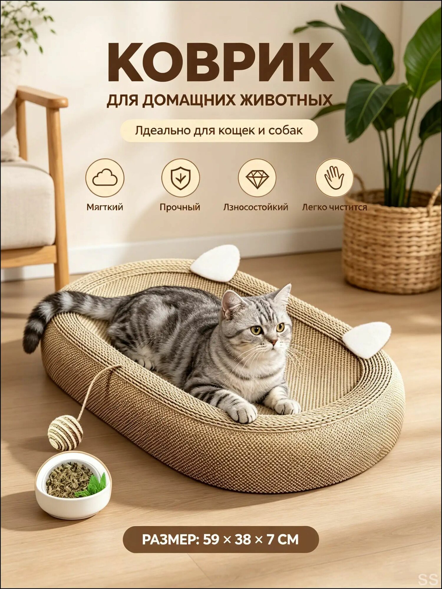 Сизалевая доска-когтеточка и лежанка для кошек в одном изделии, очень большая доска для заточки когтей, износостойкая, устойчивая к царапинам, не осыпается, чаша для заточки когтей, игрушка для кошек.