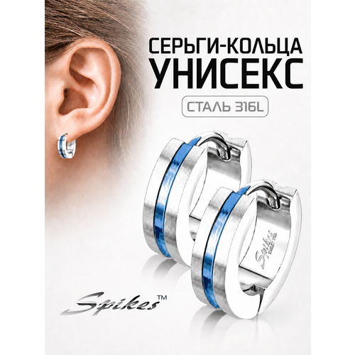 фото Серьги конго spikes, размер 9 мм, синий/серебристый