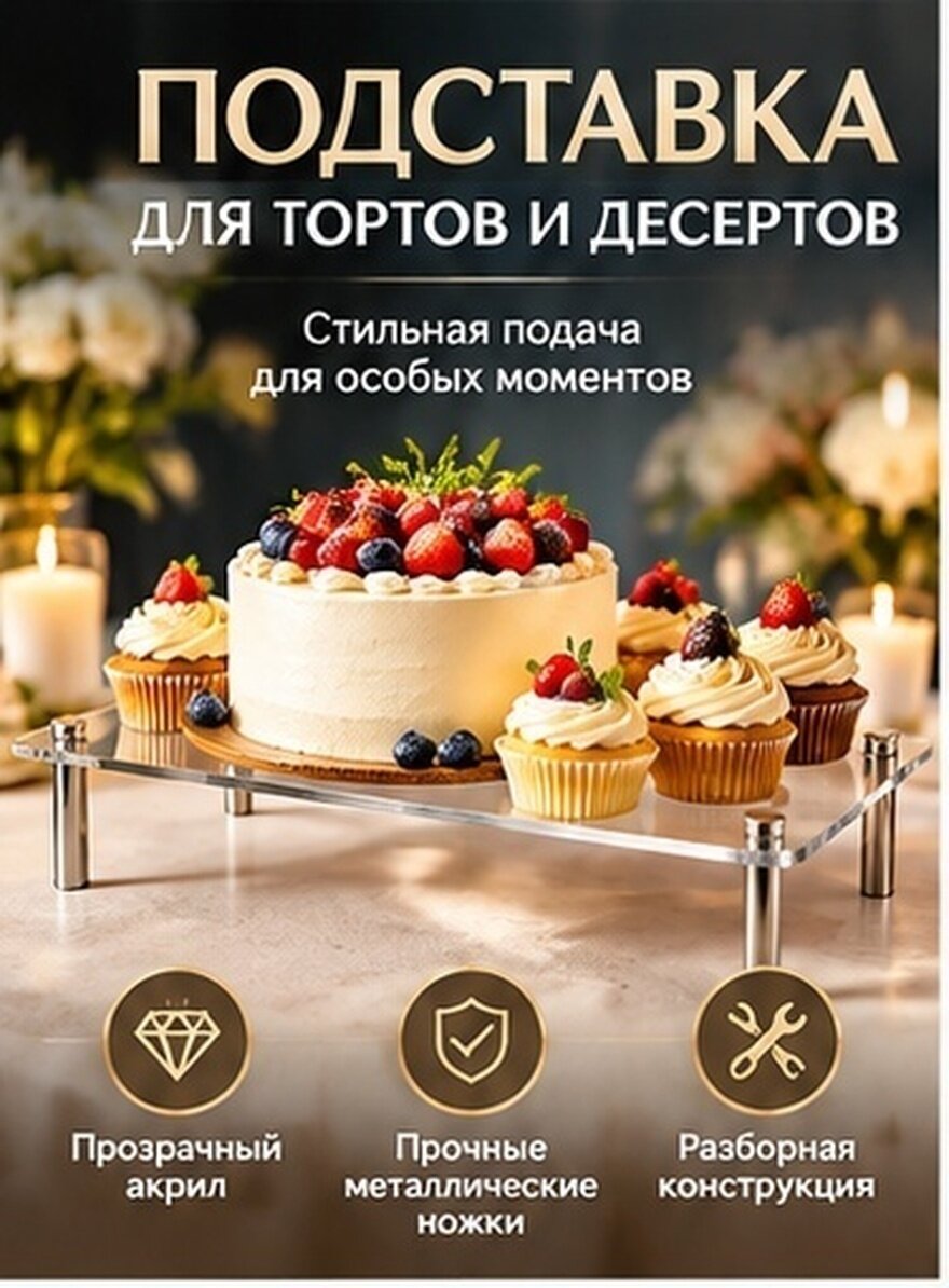 Прозрачный Поднос Для Торта Набор Из 1 Штук Идеально Для Десертов На Праздничных Столах Размер 30X12.7Cm