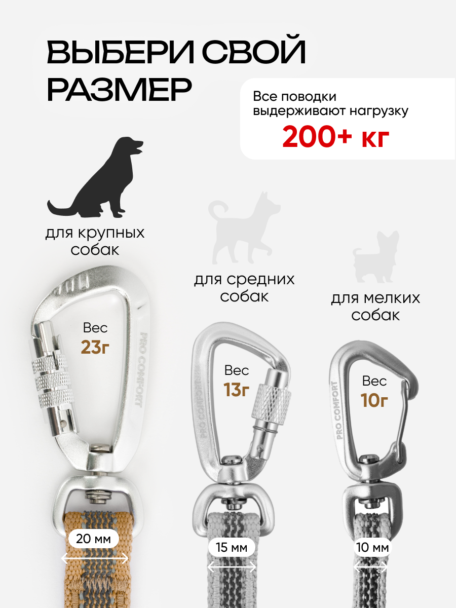 Поводок-перестежка для собак крупных пород 3 метра, PRO COMFORT — фото 1