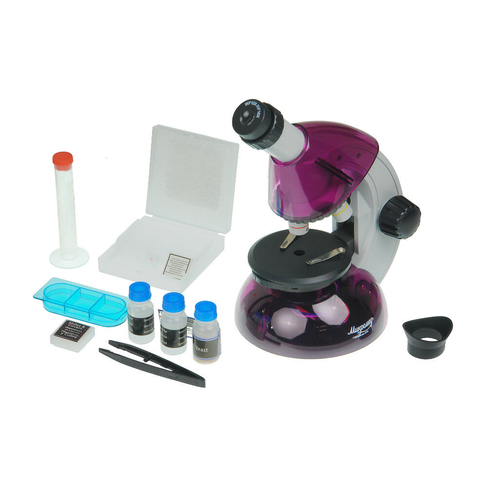 Микроскоп детский Микромед Атом 40x-640x (аметист) с набором для опытов
