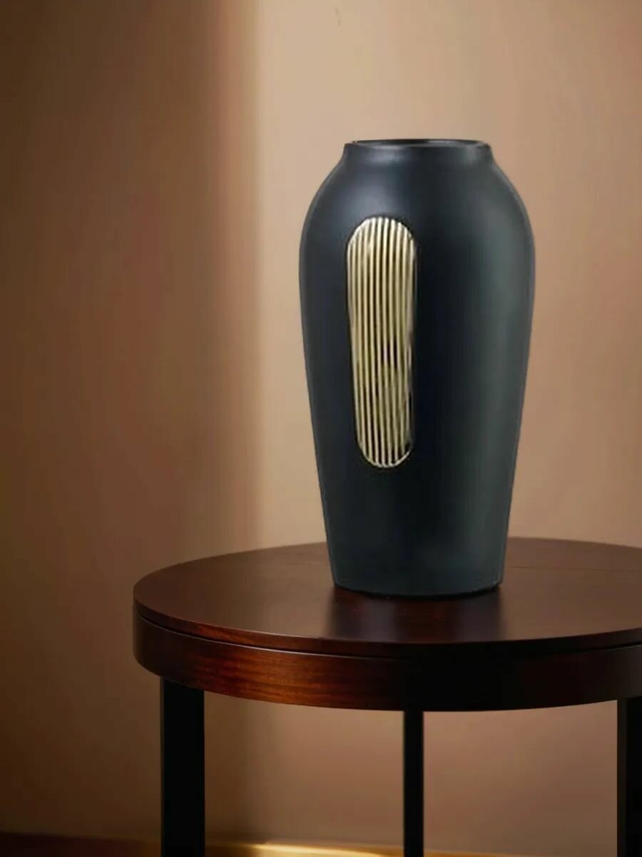 Ваза керамическая настольная, размер 25*12*12см, цвет черный с золотым — фото 1