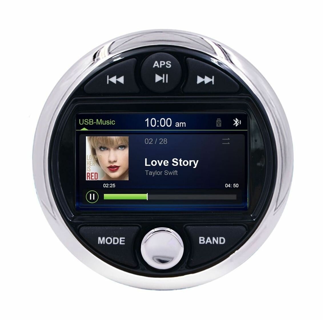 Морская магнитола MRH-301, Zone Control, серебристый ободок, Marine Rocket