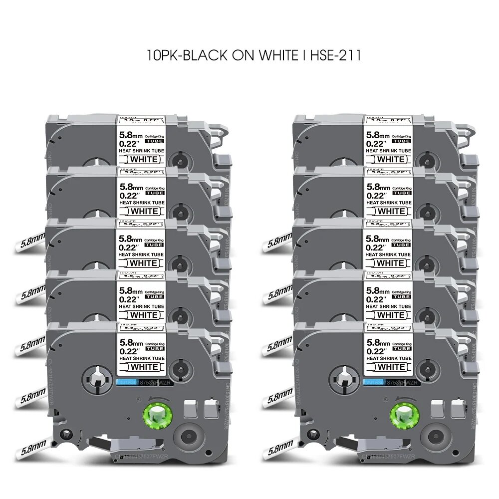 Лента для этикеток Brother HSe-211, 10PK, черная на белой