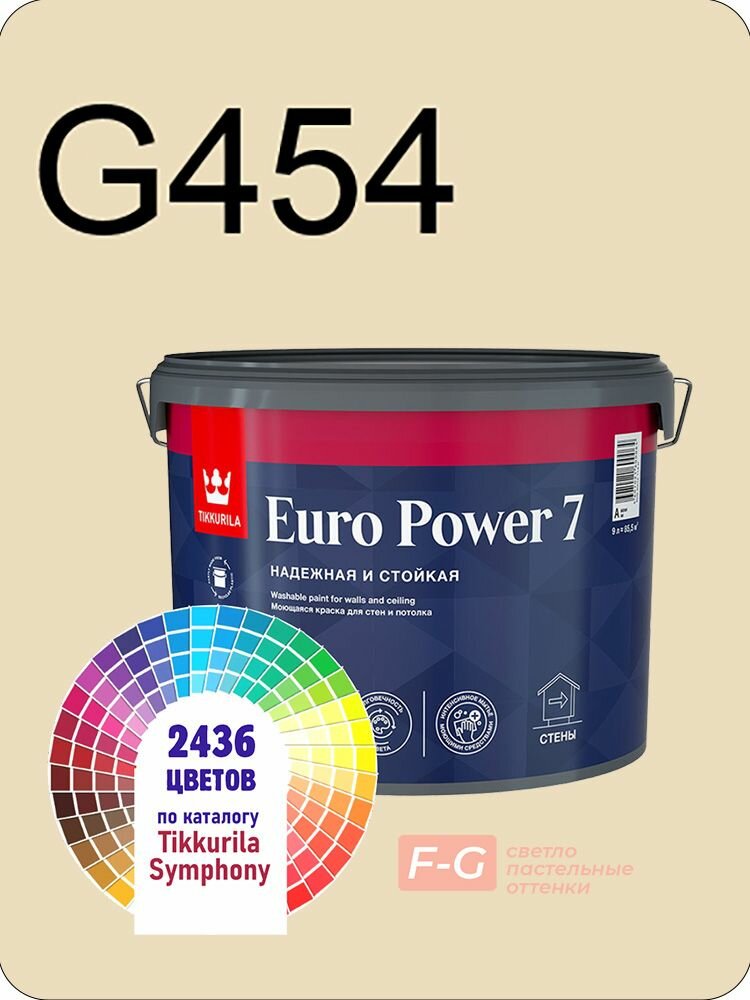 Краска для стен и потолков Tikkurila Euro Power 7 9л. светло-пастельные оттенки G454