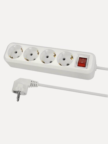 Изображение товара Удлинитель TDM Electric Народный У 5 метров, 4 розетки с заземлением, 16А, 3680 Вт, белый, с выключателем