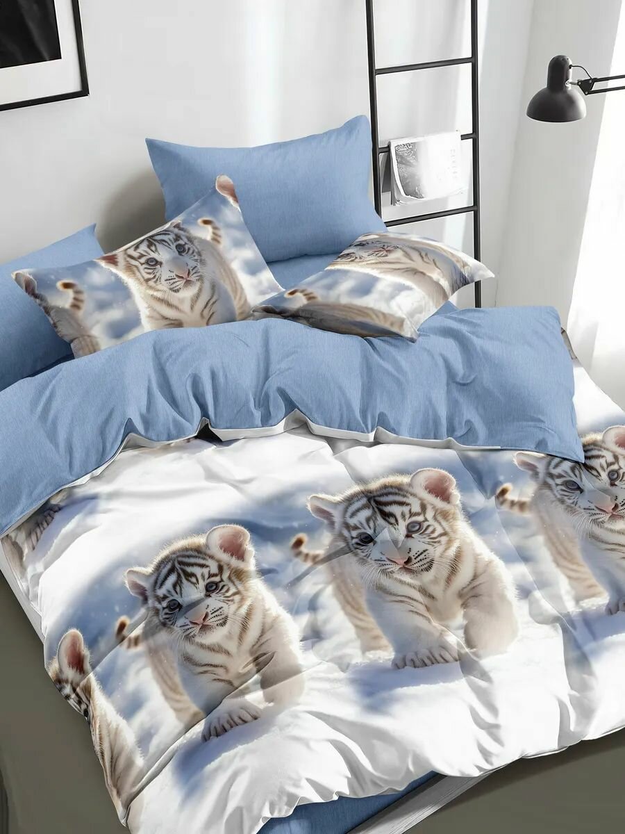 Ивановское постельное бельё: Поплин "Снежный Барс"-1.5 сп, нав.70x70-2 шт. (100% хлопок)