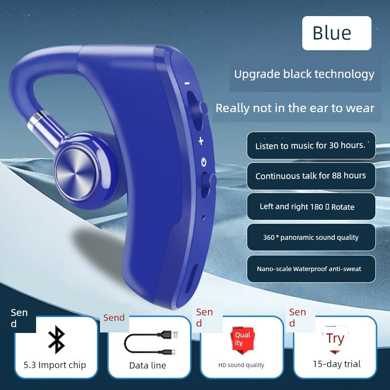 Беспроводные наушники Bluetooth с 88-часовой батареей, шумоподавлением, дизайном в ушах, синий цвет для спорта и
