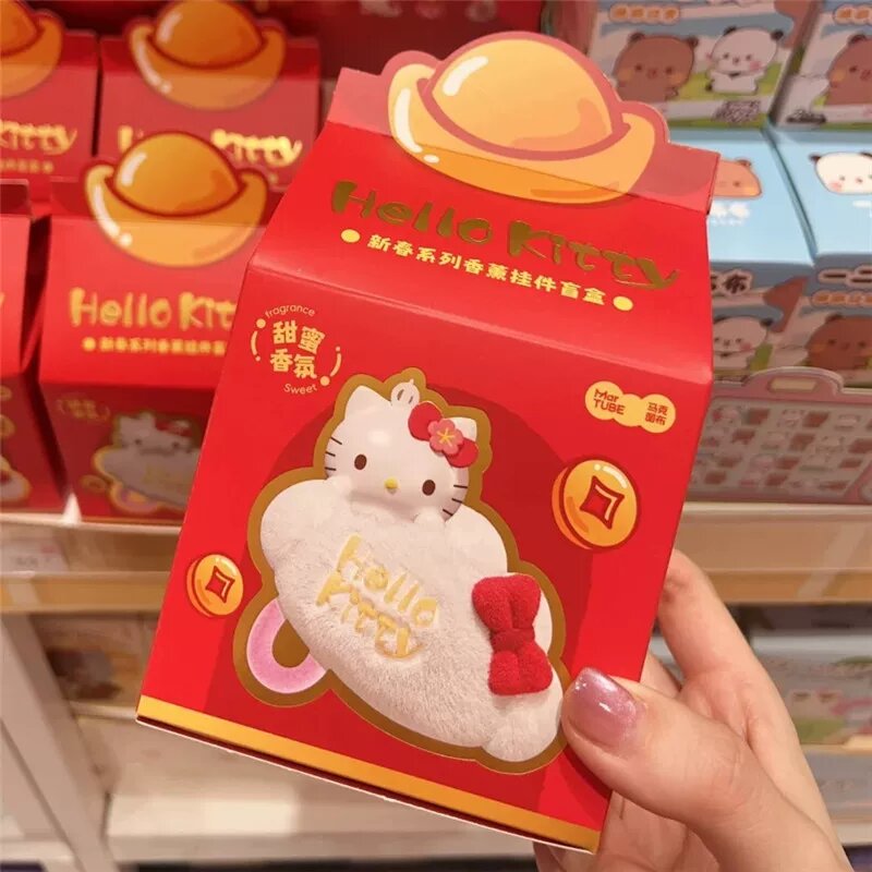 Официальный Hello Kitty Новый Год Светодиодная слепая коробка фигурка - Случайная 1 штука, милый котенок-подвеска для