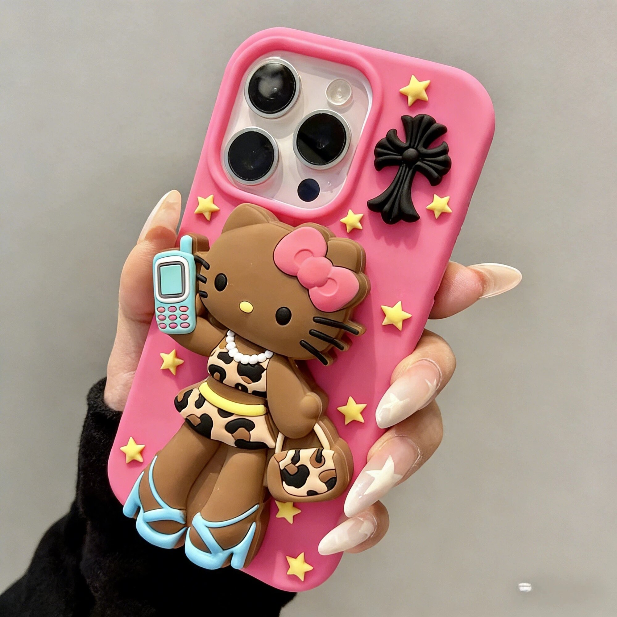 Чехол Hello Kitty iPhone 17 Pro Max, леопардовый принт
