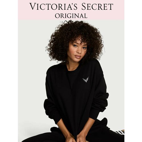фото Свитшот victoria's secret iconic fleece crewneck sweatshirt, 1 шт., размер l, , черный
