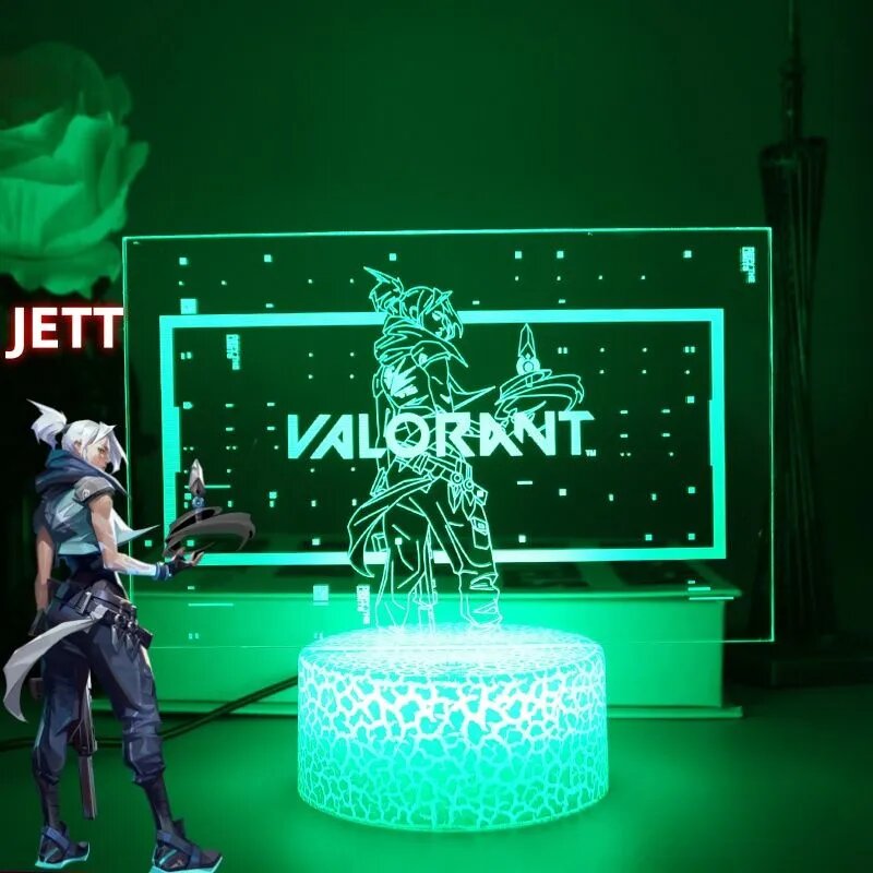 Ночник VALORANT, 3D-лампа с RGB-подсветкой и пультом ДУ, настольный светильник