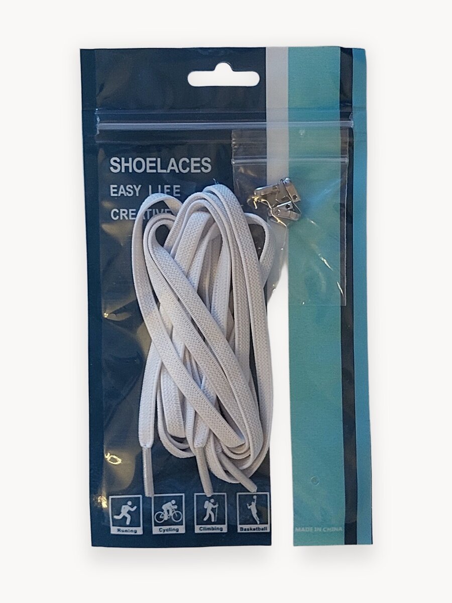 Шнурки WVK, для любой обуви, с фиксаторами, эластичные, плоские, широкие 8мм, белые