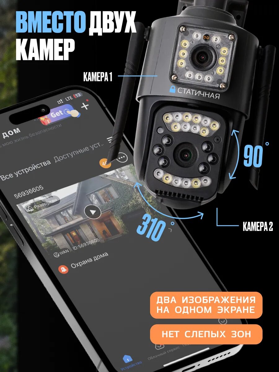 Камера видеонаблюдения уличная с сим картой 4G Perfectech Spider поворотная с ночным видением 2МП, кабель 3м — фото 1