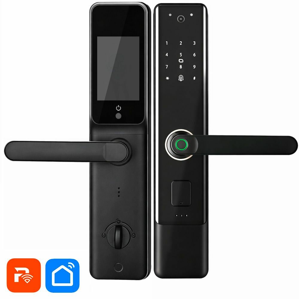Умный замок на входную дверь PS-Link PS-K8V с WIFI / цветной экран 3.36 дюйма / отпечаток пальца /Tuya Smart /RFID карты