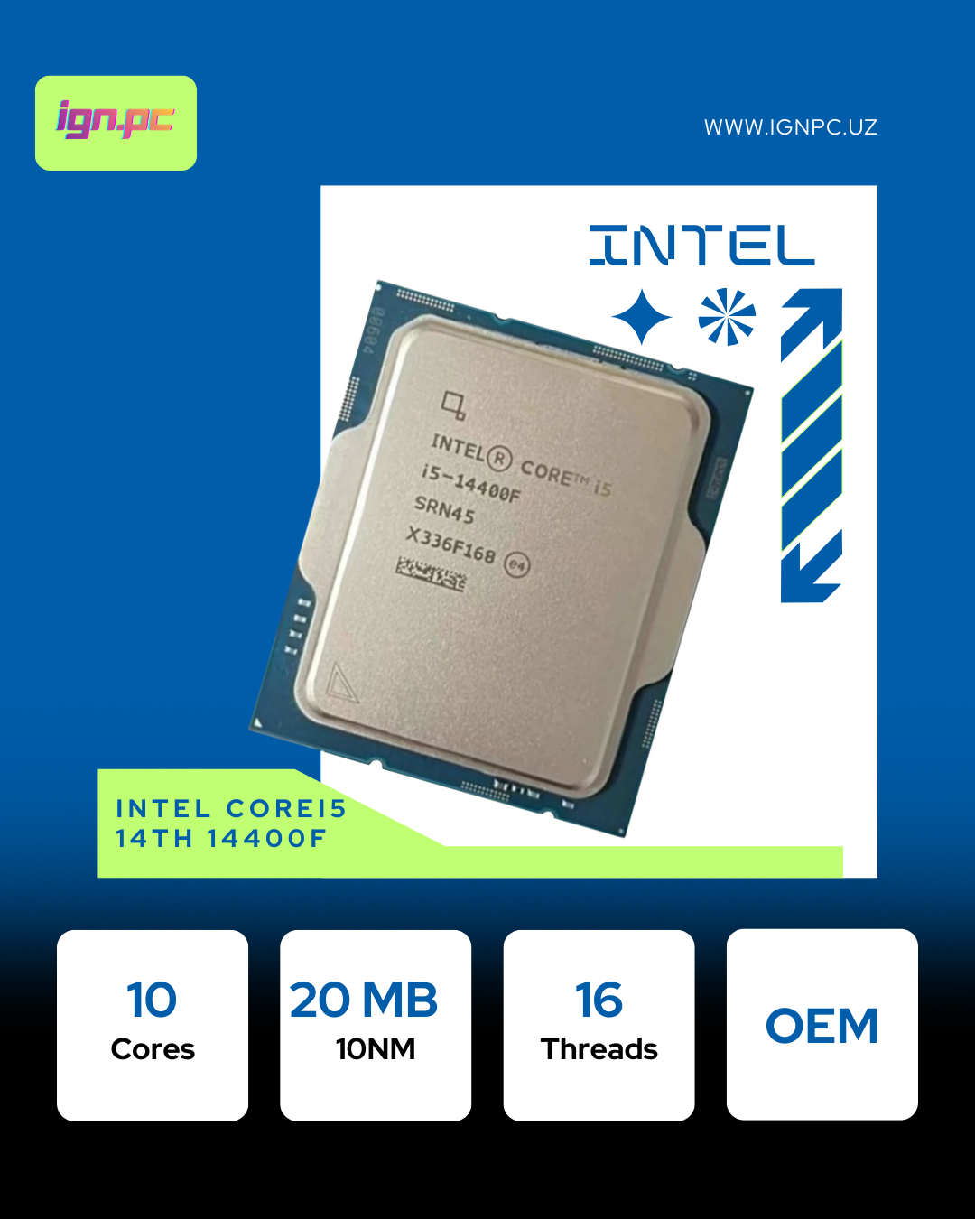 Intel-Core i5 - 14400F, 2.5 GHz, 20MB, oem, LGA1700, Raptor Lake