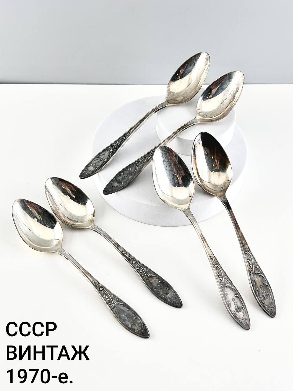Винтажные ложки "Пламя". Олимпийская символика. Набор 6 шт. Мельхиор РМЗ. СССР, 1970-е.