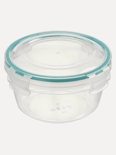Изображение товара Контейнер пищевой Homver 0.5 л, круглый, пластиковый, герметичный, с крышкой и защелкой, для СВЧ и заморозки, прозрачный